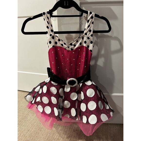 A Wish Come True Other - A Wish Come True Dance Costume Girl Child‎ Medium Girls Pink Polka Dot Bow